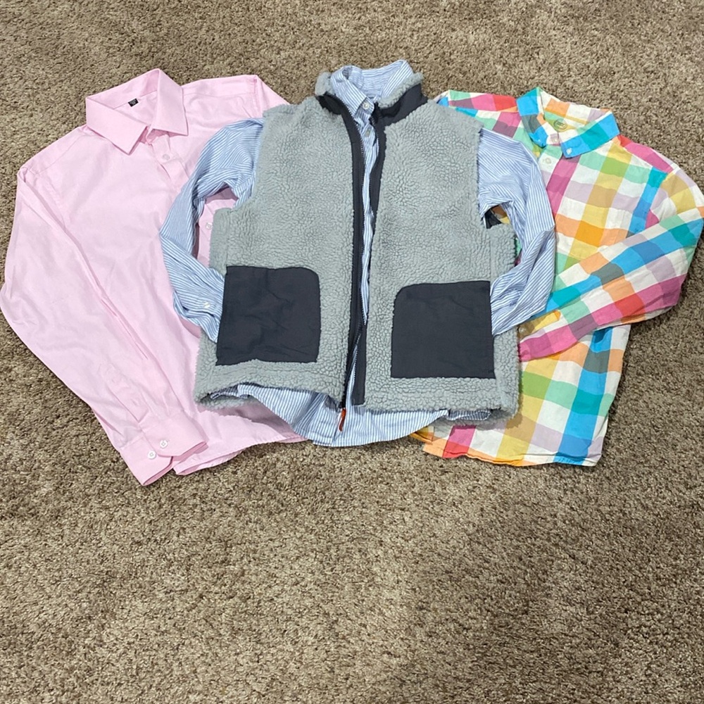 Youth XXL bundle with vest jacket & 3 button down long sleeve shirts.